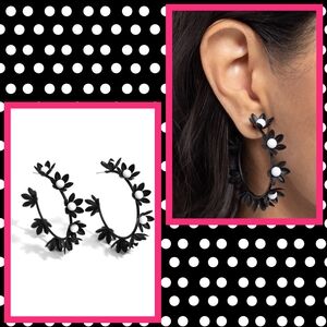 2/$10 Paparazzi Flower Vine - Black Hoop Earrings